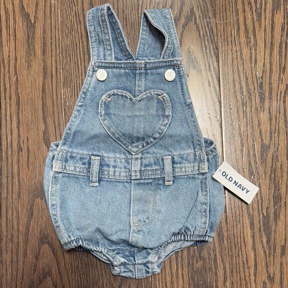 Old Navy Blue Denim Baby Overalls with Heart - Picture 1 of 3